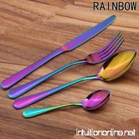 4 Pcs Colorful Rainbow Stainless Steel Flatware Set Including Steak Fork Spoons Knife Tableware - B075NY75K8